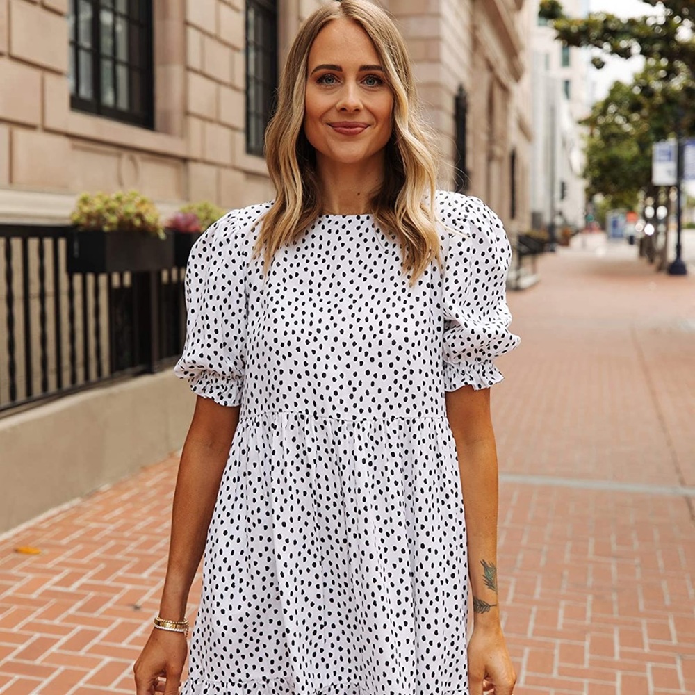 The Drop Women's White/Black Polka-Dot Tiered Dress by @fashion_jackson
